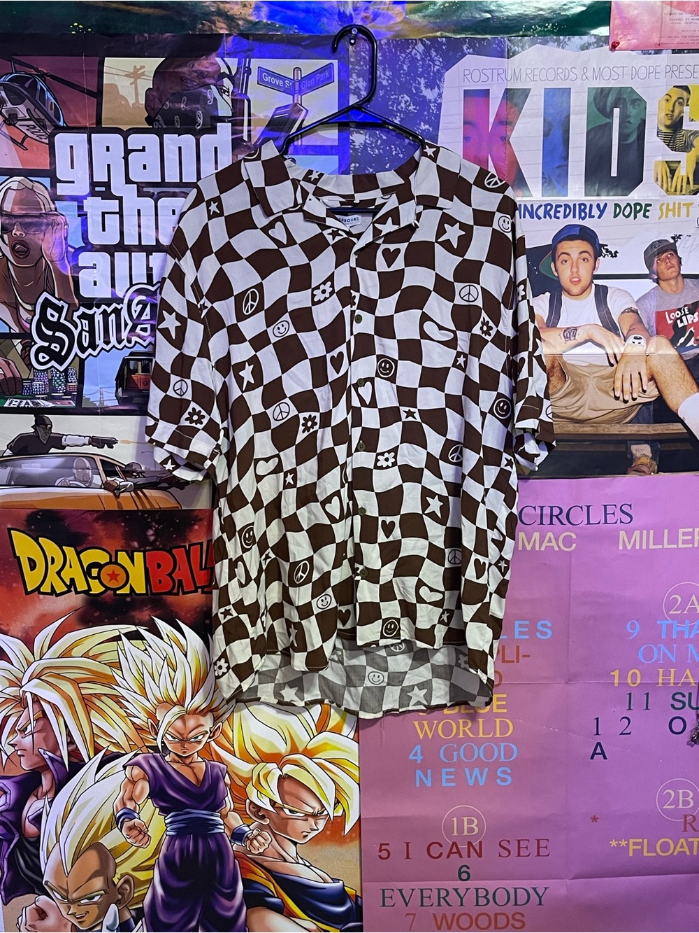 Brown & White Checkerboard Short-Sleeve Button-Down Shirt